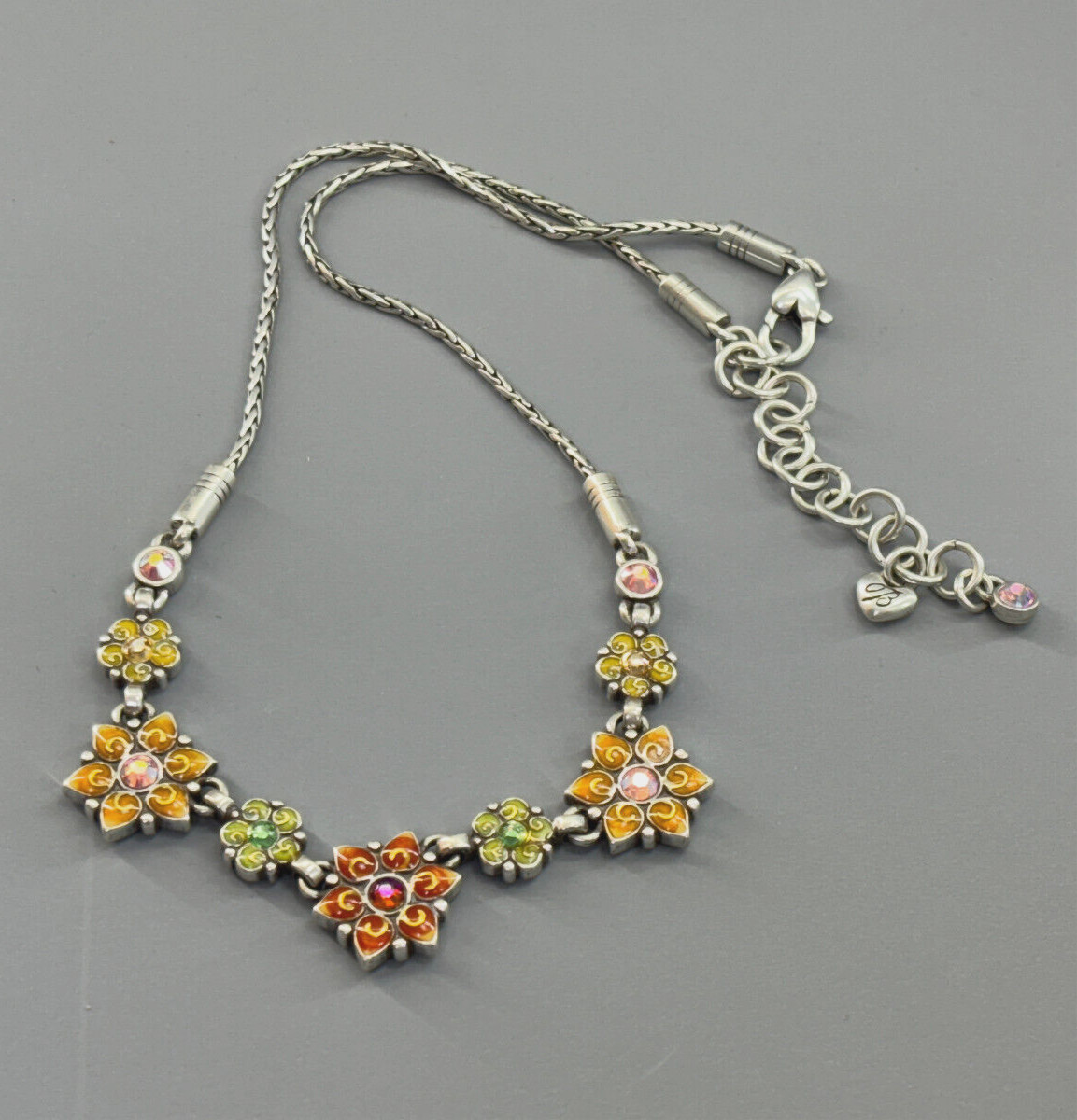 Brighton GARDEN OF EDEN Floral Multicolor Enamel & Crystal Necklace-14/16in-30g