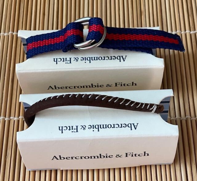 2 Abercrombie & Fitch Buckle Bracelet Red Blue Brown Leather Rare Vintage