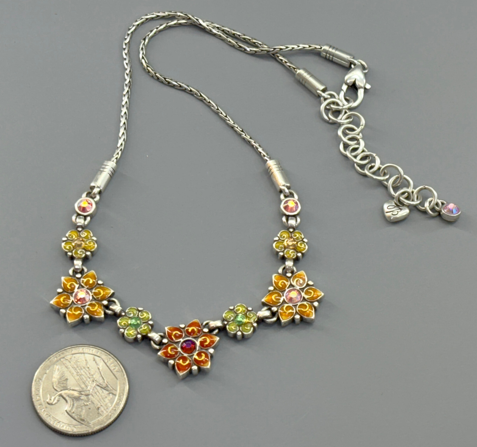 Brighton GARDEN OF EDEN Floral Multicolor Enamel & Crystal Necklace-14/16in-30g