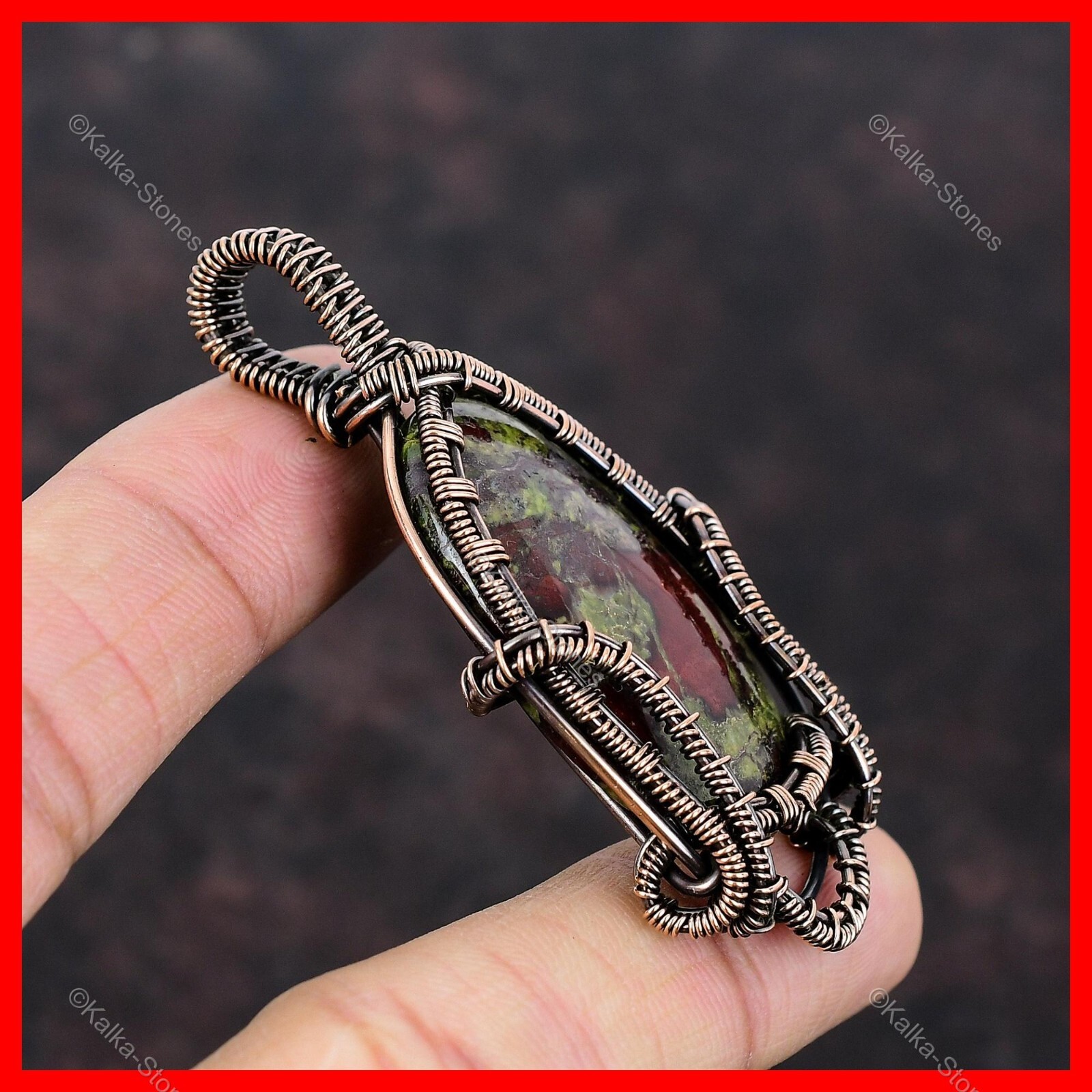 Oval Dragon Bloodstone Gemstone Daughter Wire Wrapped New Pendant Jewelry Copper
