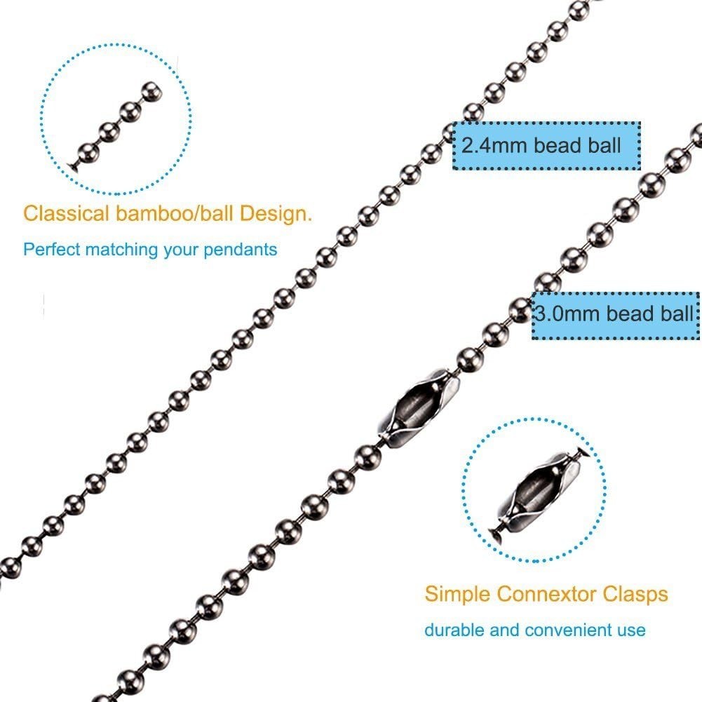 Pure Titanium Bead Ball Chain Necklace, Jewelry Chain Adjustable with Gift Pa…