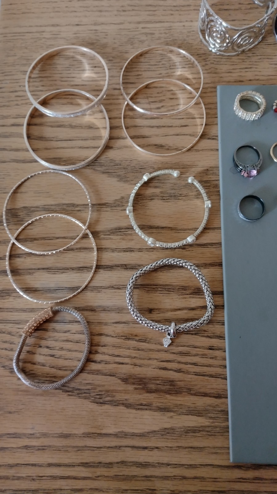 Vintage Costume Jewellery Rings And Bracelets Bangles Clasps 30 Total Vgc.