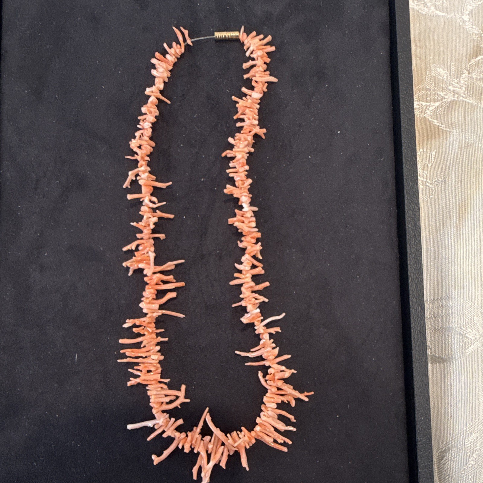Pink/Salmon Coral Branch Bead Beaded Necklace 18in Barrel Screw Clasp