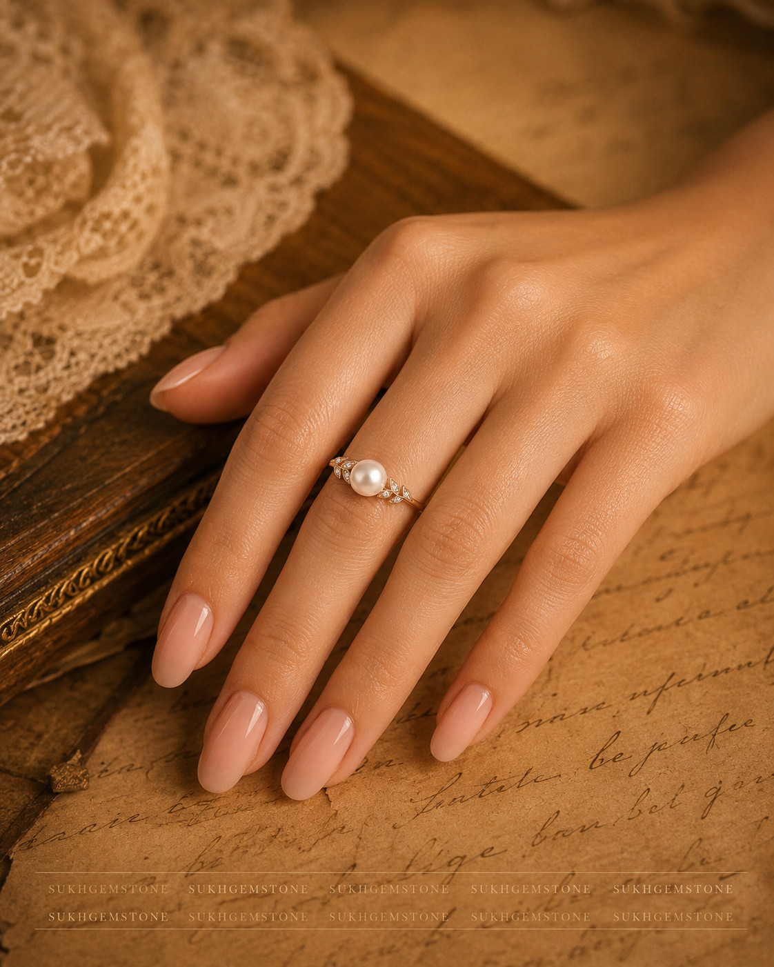 Lab Created Pearl Ring, Base Metal: Brass Finish: Gold Plated, Gift For Her
