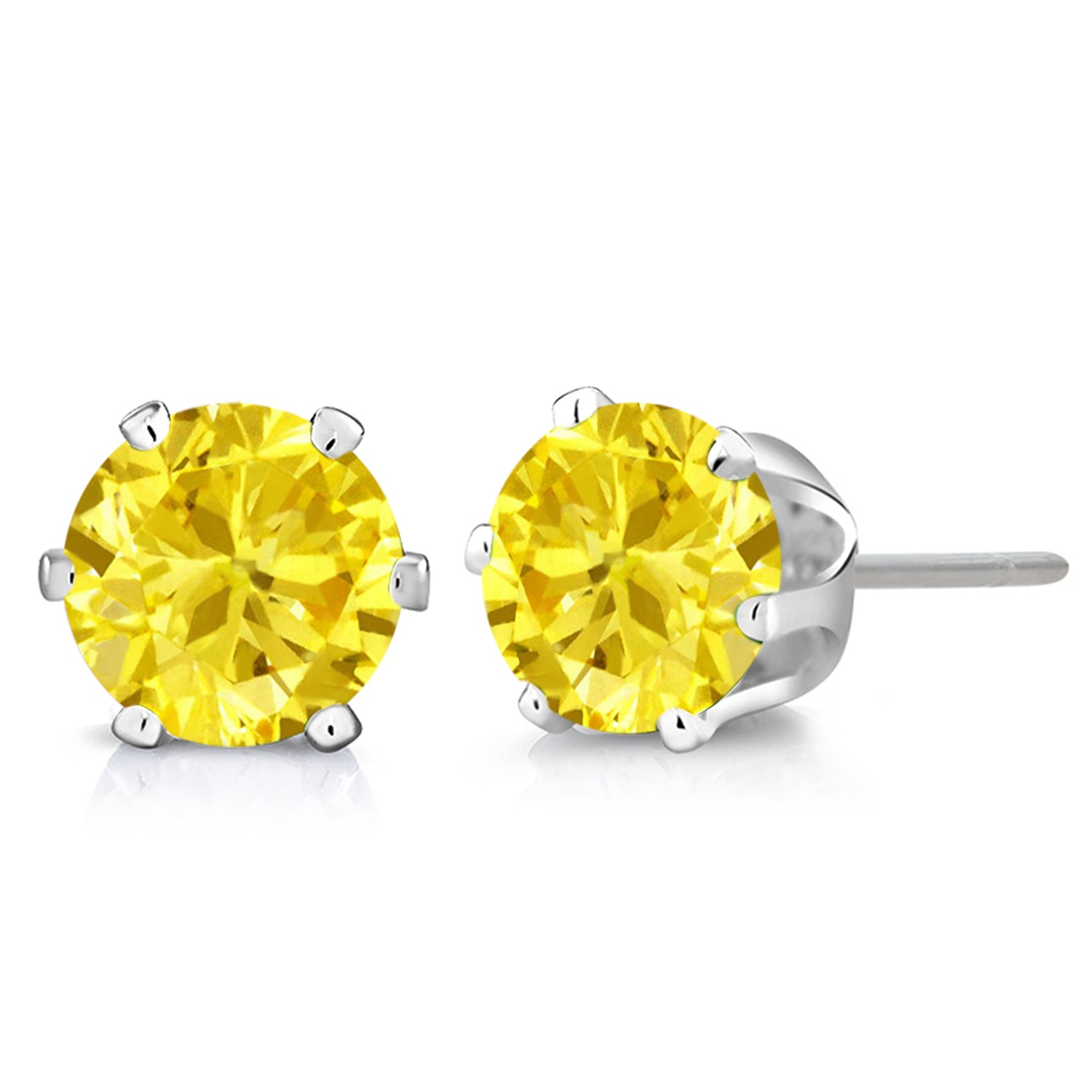 6MM Canary Yellow Cubic Zirconia CZ Post with Friction Back Stud Earrings For