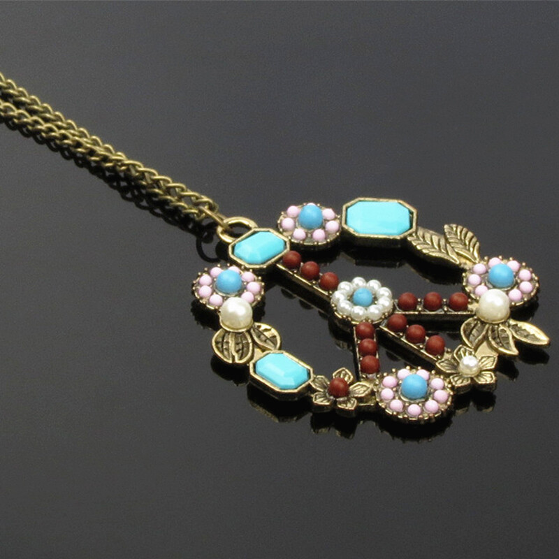 Vintage Long Statement Choker Necklace with Antiwar Peace Sign Pendant