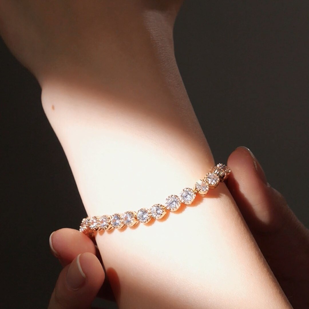 18k gold gf made with SWAROVSKI crystal beaded chain slim tennis bracelet 5mm