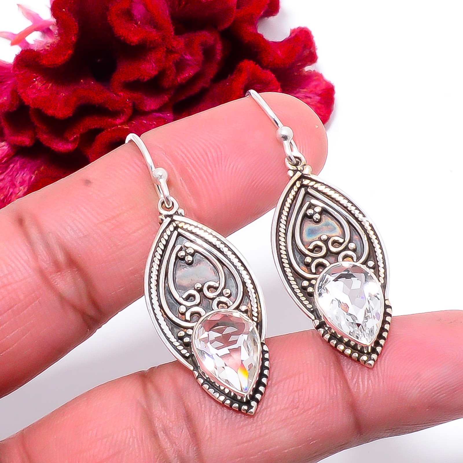 White Topaz Handmade 925 Sterling Silver Earring 1.76 Sku51, Christmas Gift