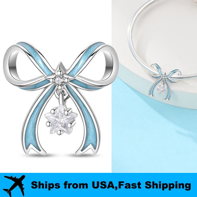 PANDACH 925 Sterling Silver Bow Charm For Bracelet & Necklace Pendant DIY Beads