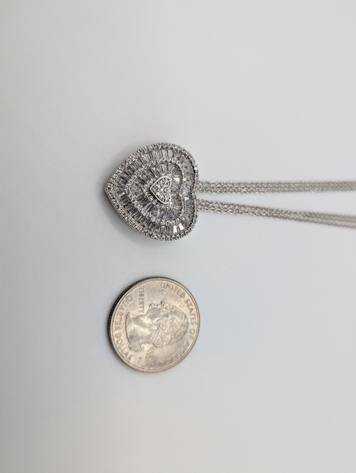 Shop LC Cubic Zirconia Sterling Silver Heart Pendant Necklace Triple-strand Chai