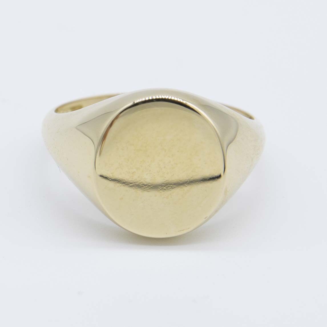 Oval Shiny Signet Ring Real Solid 14K Yellow Gold All Sizes