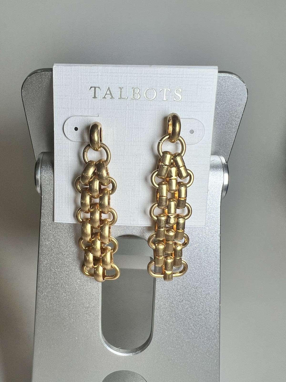 NWT Talbots gold Rolo mesh drop multi link chain studded earrings