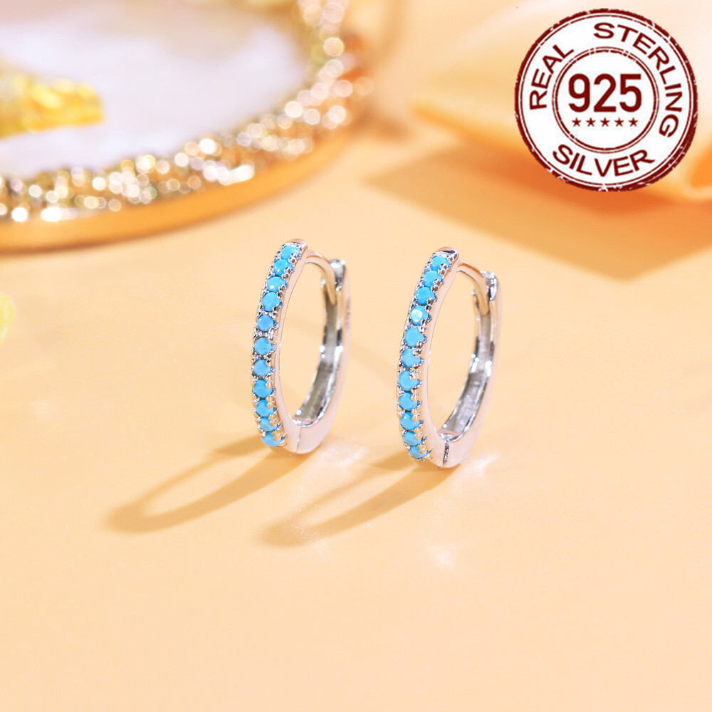14mm 925 Sterling Silver Small Round Hoop Earrings Women Cubic Zirconia Jewelry