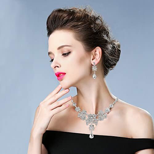 Alloy Silver Plated Rhinestone Necklace, Earrings Bridal Wedding Jewelry Set