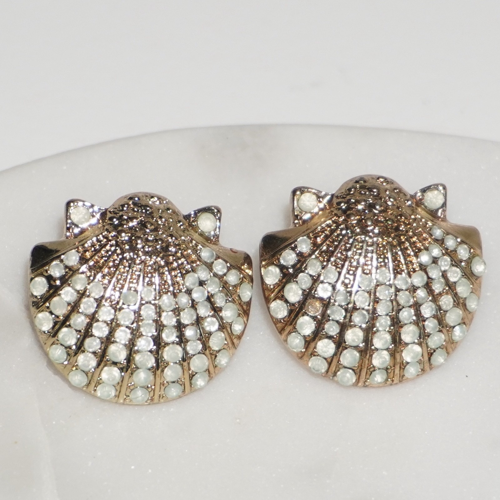 Vintage Gold Scallop Shell Statement Earrings | 80s Nautical Glam