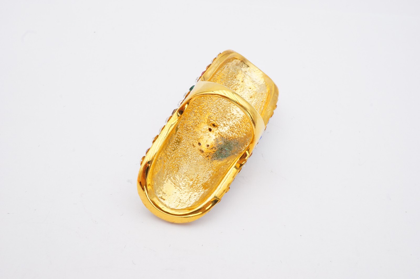 Full Finger Ring Size 7 Gold Tone Crystal Pink Blue Green Red