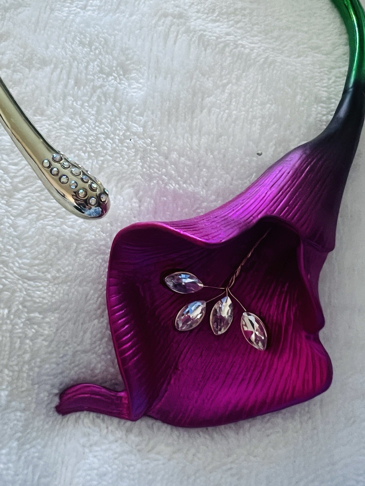 Betsey Johnson Calla Lily Statement Hinge Necklace, bracelet, ring and earrings
