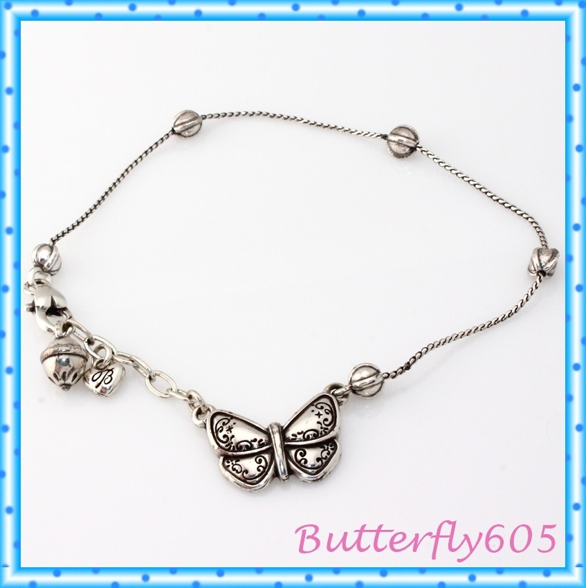 Brighton Mariposa Butterfly Beaded Retired Silver Anklet