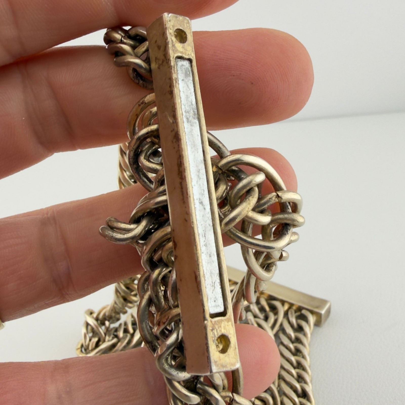Gold Tone Multi Strand Chain Magnetic Bracelet Wide Chainmail Statement Cuff
