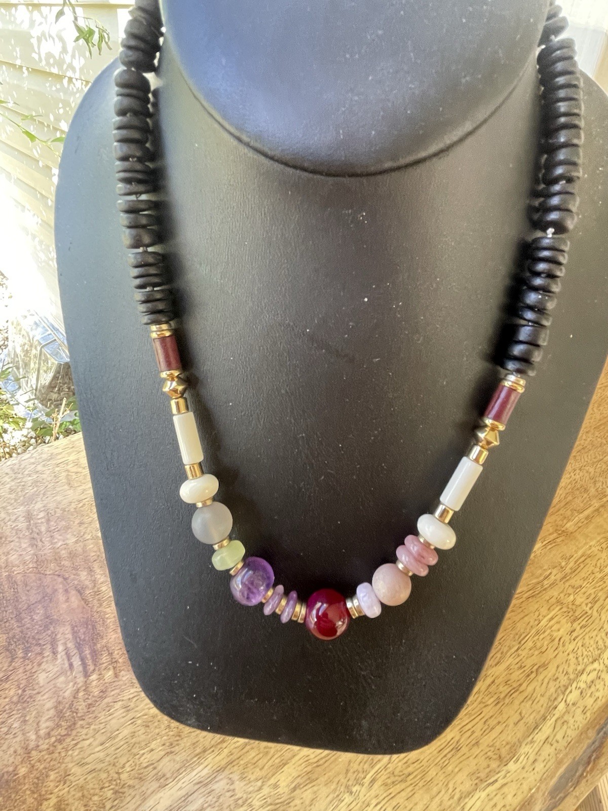 Multicolor mixed stone bead long necklace dressy casual BoHo beach 14.25”
