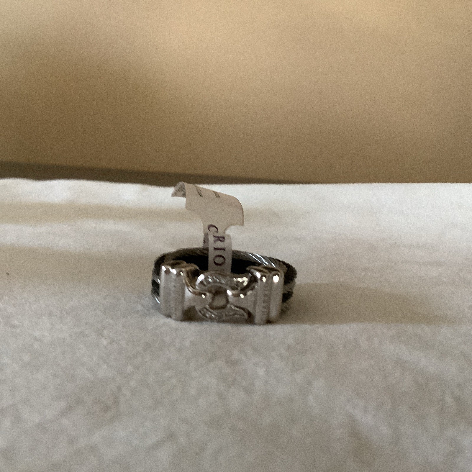 Charriol Signed Stainless Steel Cable Band Ring Size 6 Silver/Black Stackable