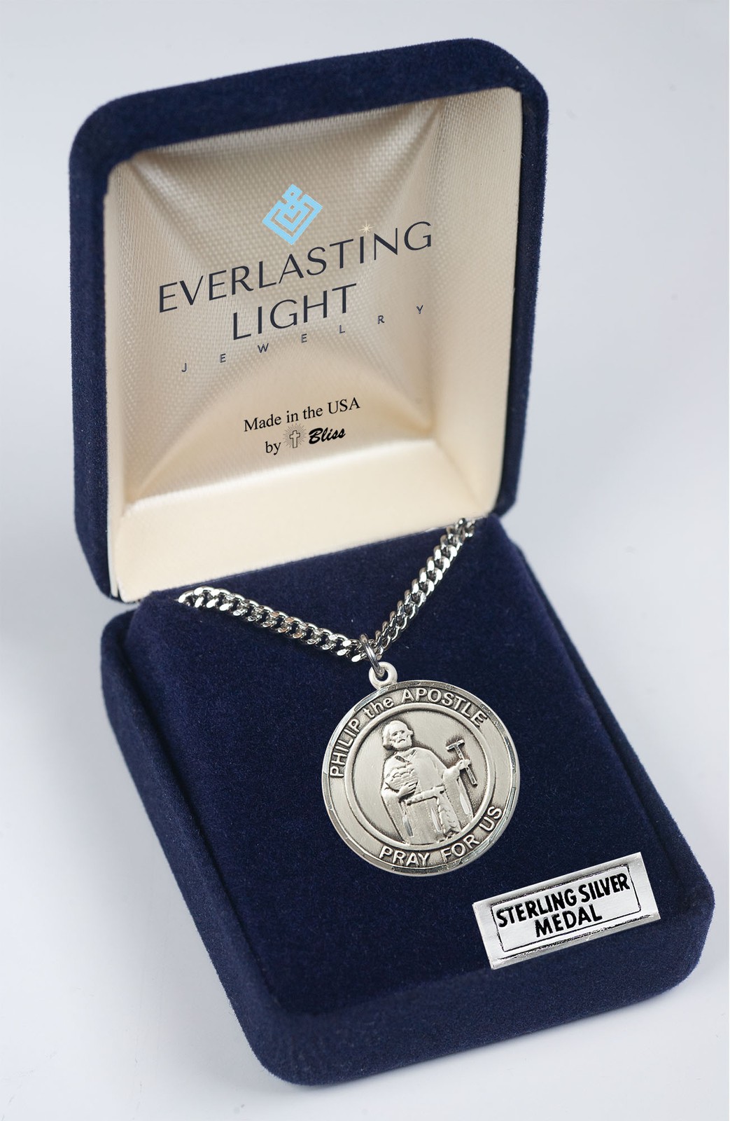 Sterling Silver Philip The Apostle Medal Pendant 18″ Lobster Claw Chain Necklace