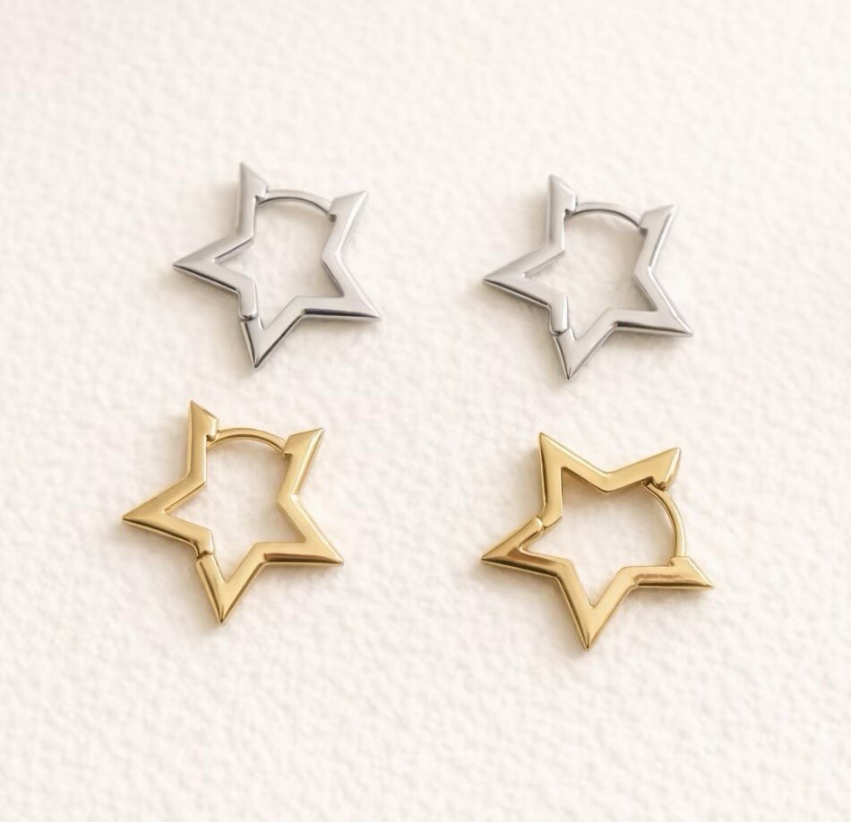 13mm Star Hoop Earrings,Celestial Jewelry,Tiny Star Hoops 925 Sterling Silver 38