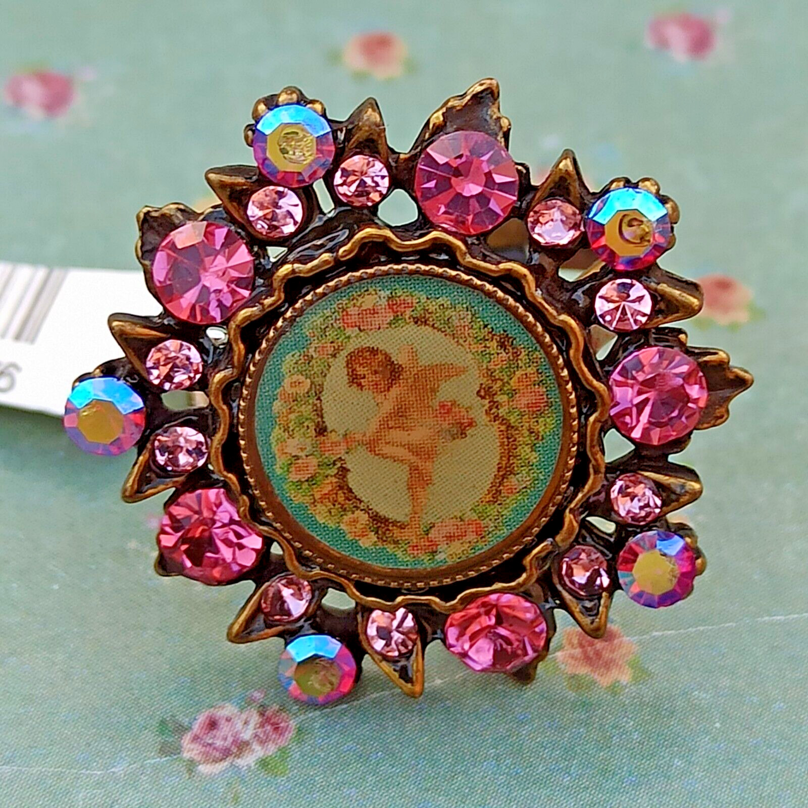 Michal Negrin Ring Angel Blue Retro Pink Aurora Borealis Crystals Gift Statement