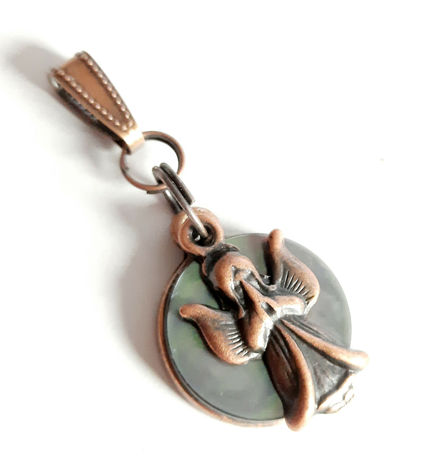 GUARDIAN ANGEL pendant round metal, color old copper with abalone real mother…