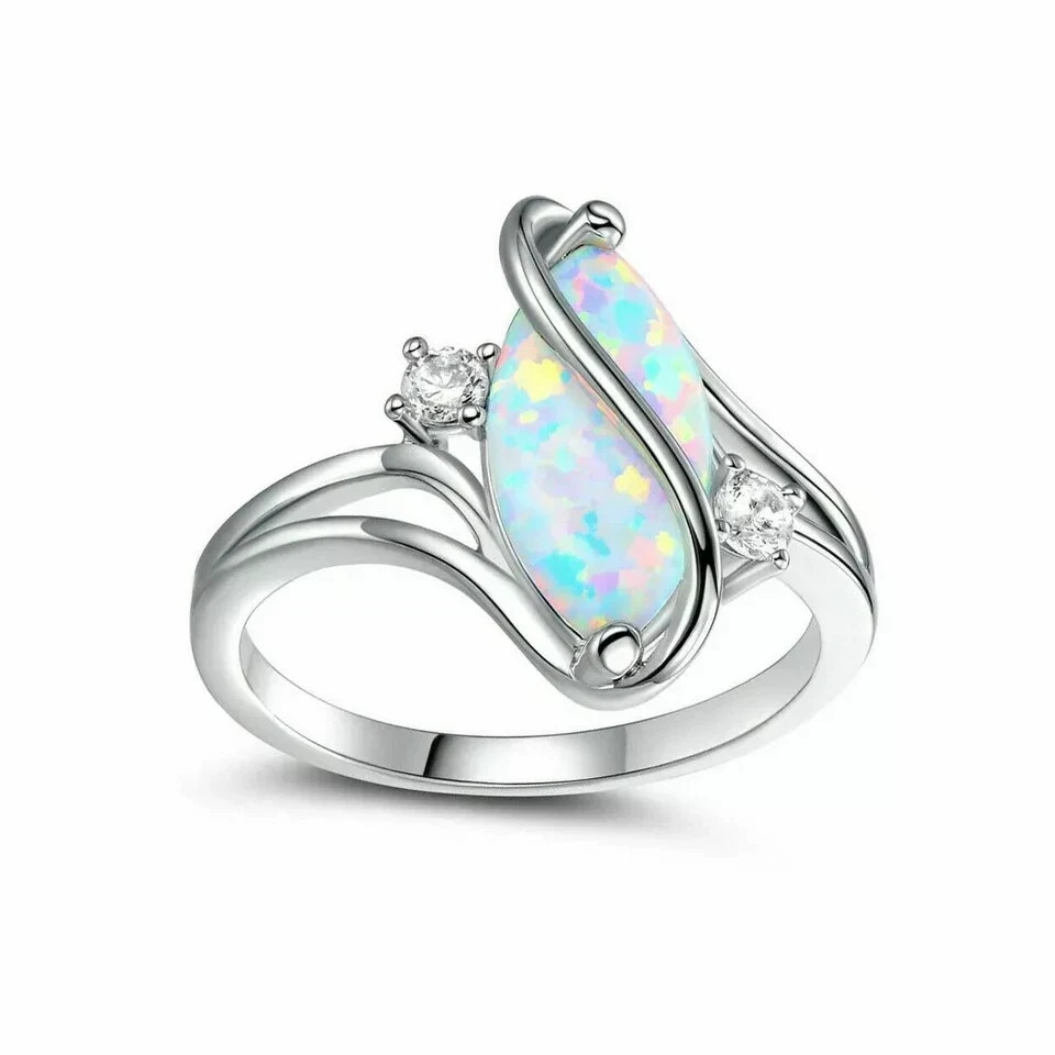 2Ct Marquise Natural Fire Opal Women’s Engagement Ring 14K White Gold Plated
