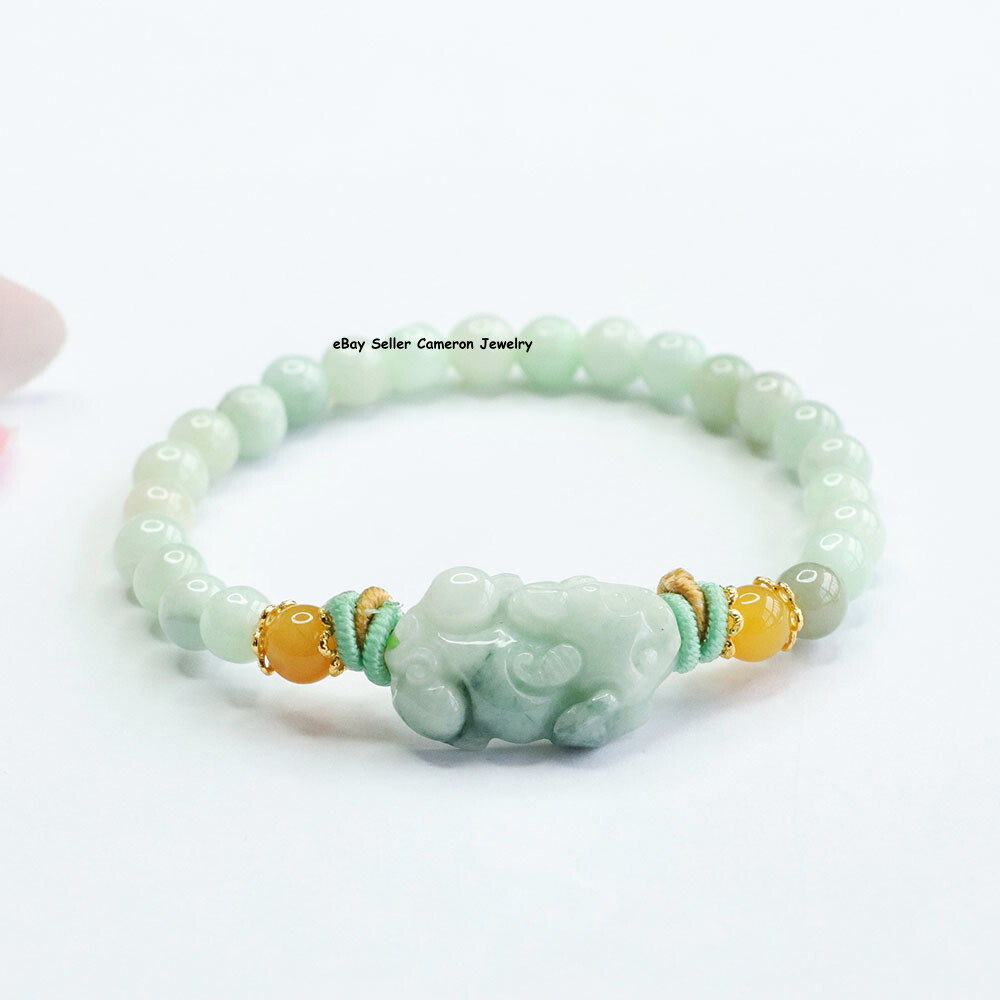 Real Grade A Natural Green White Jade Women Lucky Pixiu 6mm Small Beads Bracelet