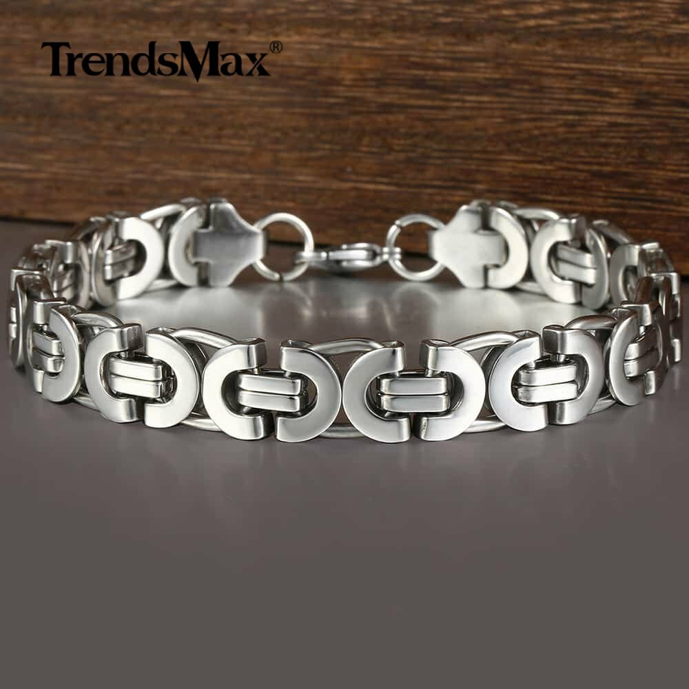 11mm Stainless Steel Bracelet Mens Silver Flat Byzantine Chain Bangle Gift 7-10″