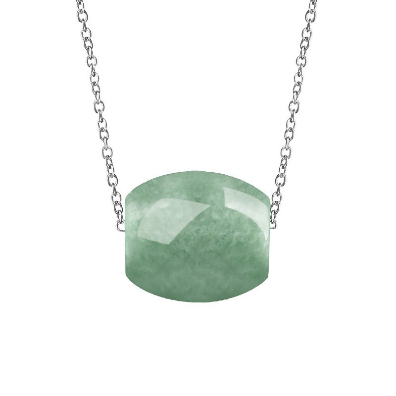 Natural A Grade Icy Bean Green Jade Barrel Bead Pendant Women Holiday Jewelry