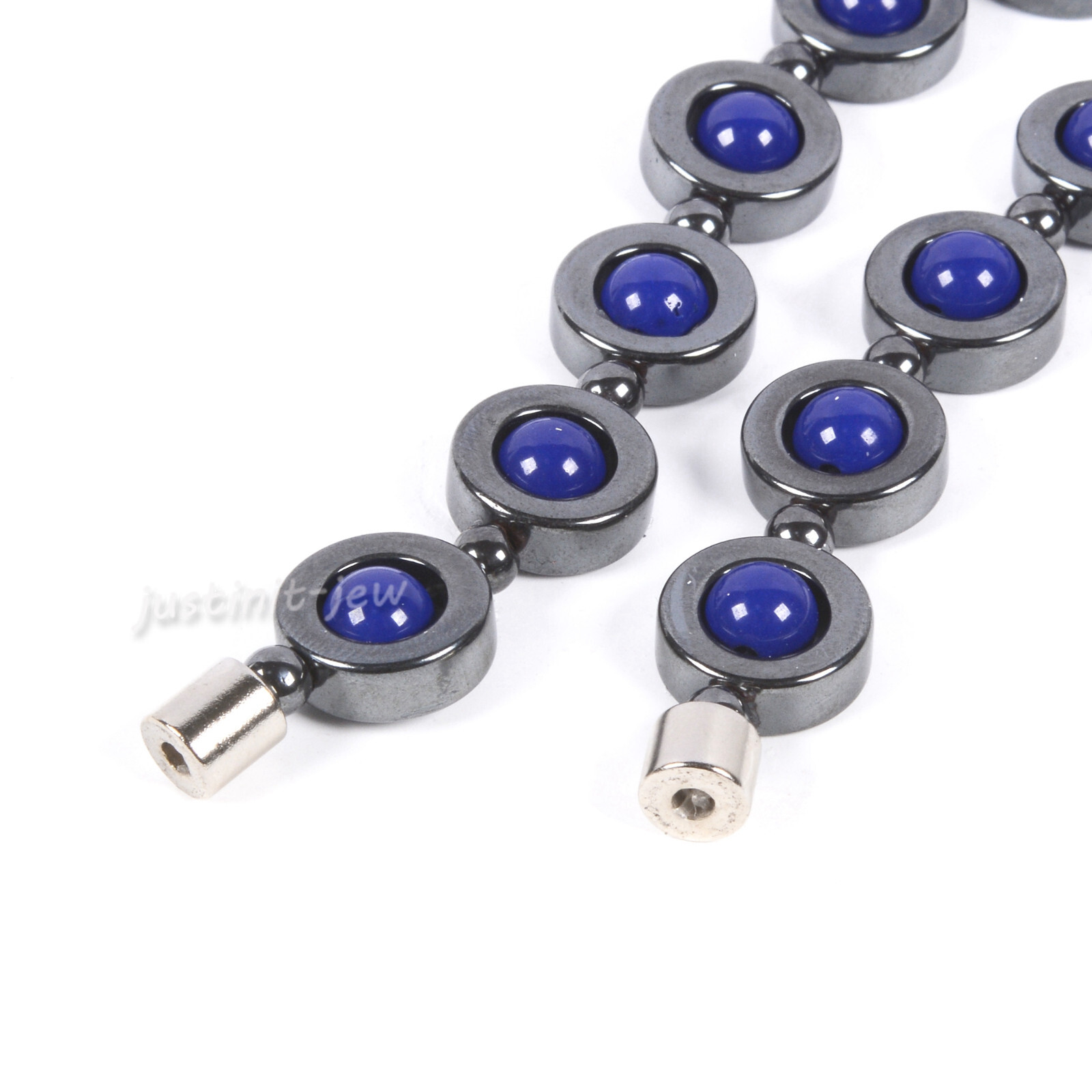g2837.3 11x6mm Blue Porcelain hematite beads necklace 22”