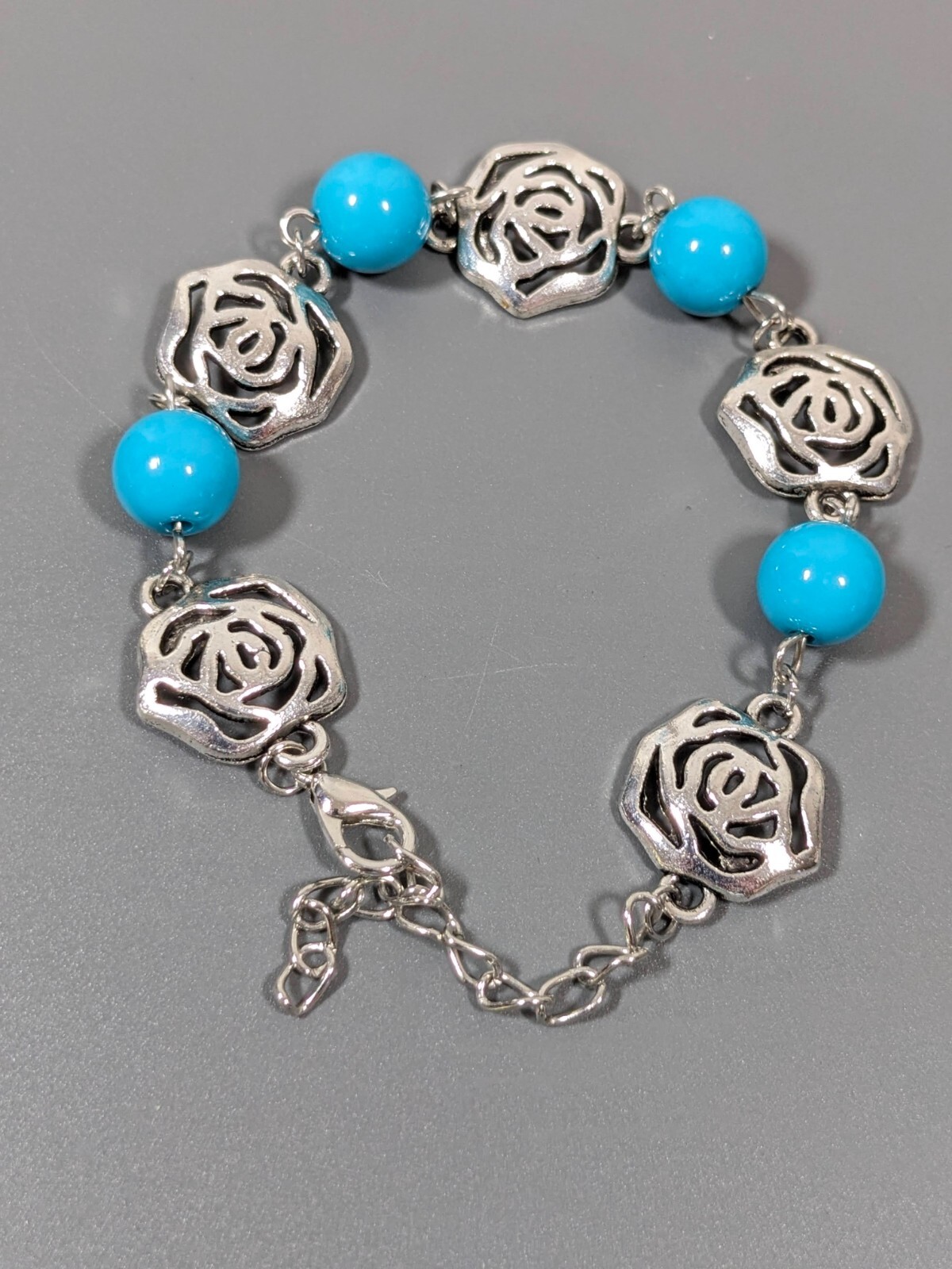 Beachy Coastal Aqua Blue Acrylic Faux Pearl Toggle Bracelet Chunky 9 in