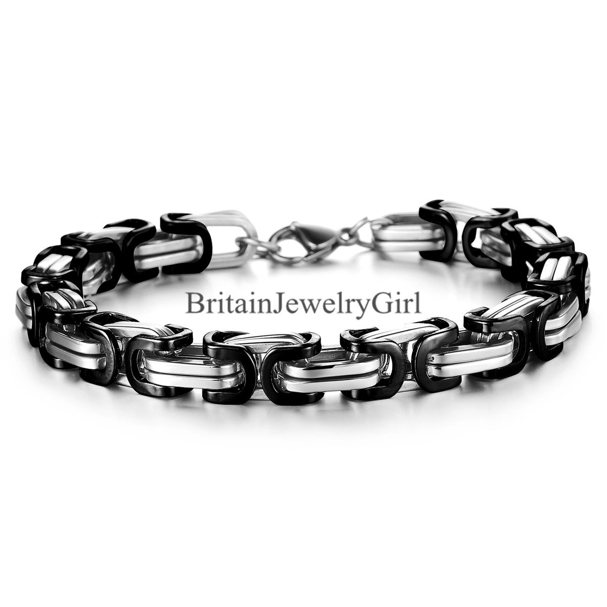 8mm Men’s Stainless Steel Byzantine Box Link Chain Bracelet Wristband Heavy