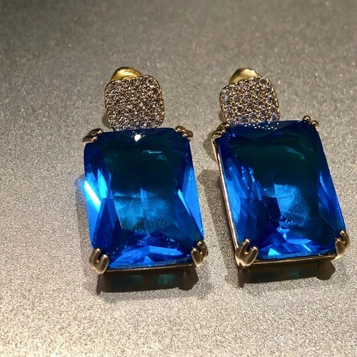 10 CTW Lab-Created Blue Sapphire Dangle Drop Earrings 18k Gold Filled Finish