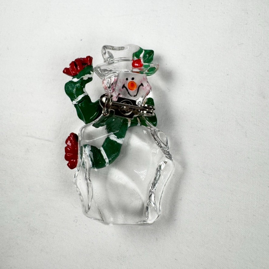 Ganz Snowman Brooch Pin Clear Acrylic Resin Christmas Holiday Costume Jewelry