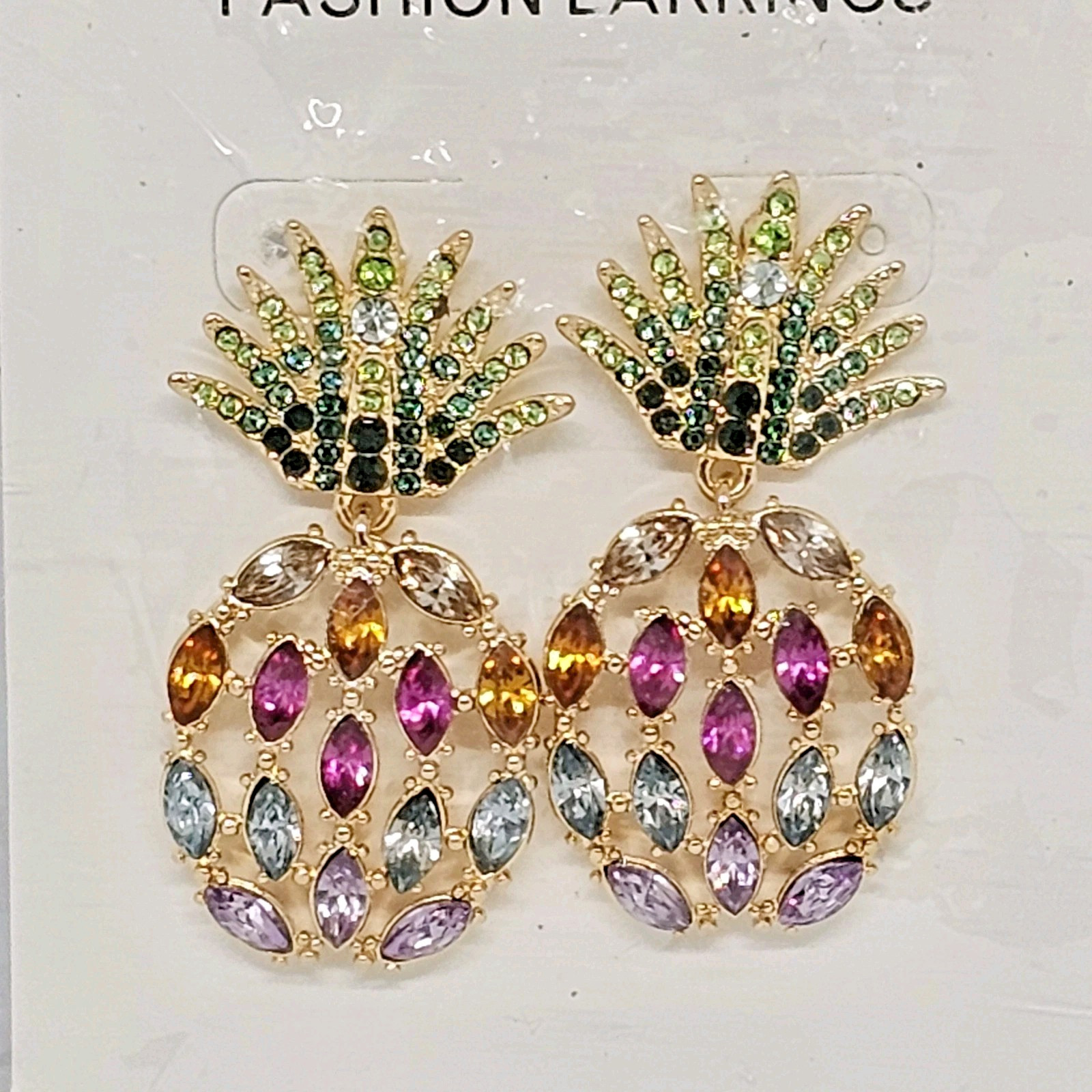 SERRA Multi Color Crystal Pineapple Dangle Pierced Earrings Colorful Rhinestones
