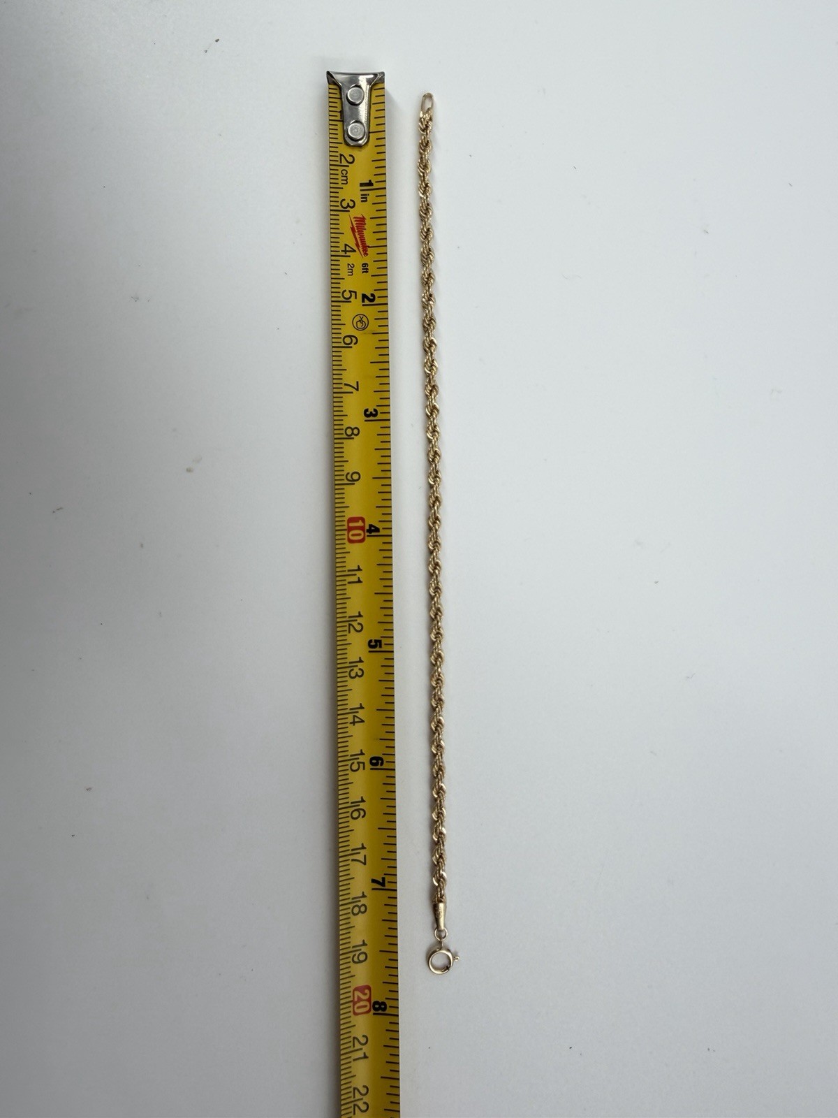 18k Solid Gold Rope Chain Bracelet 7.5 in Spring Ring Clasp 3.4mm