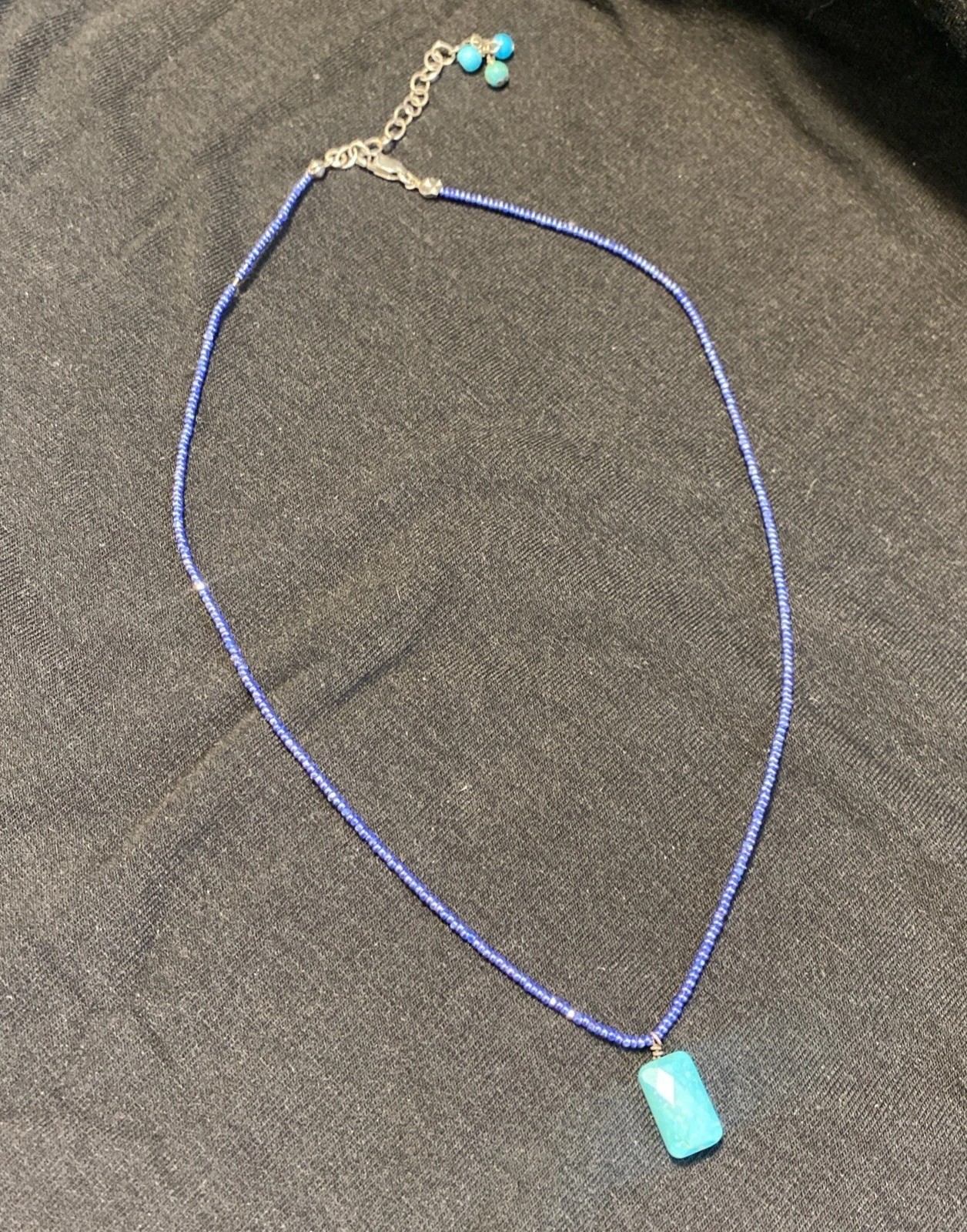 Blue single strand Beaded Necklace with Turquoise pendant