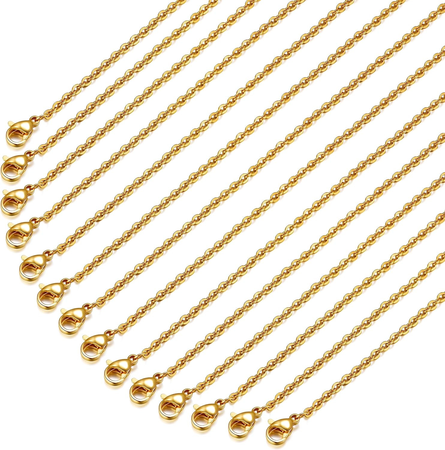 24 Pack Necklace Chains Gold Plated Stainless Steel Cable Chain Necklace Bulk fo
