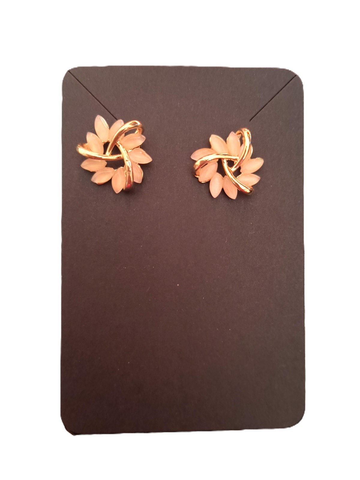 French Petal Women’s Stud Earrings Goldtone Pale Peach Color La Pousette Closure