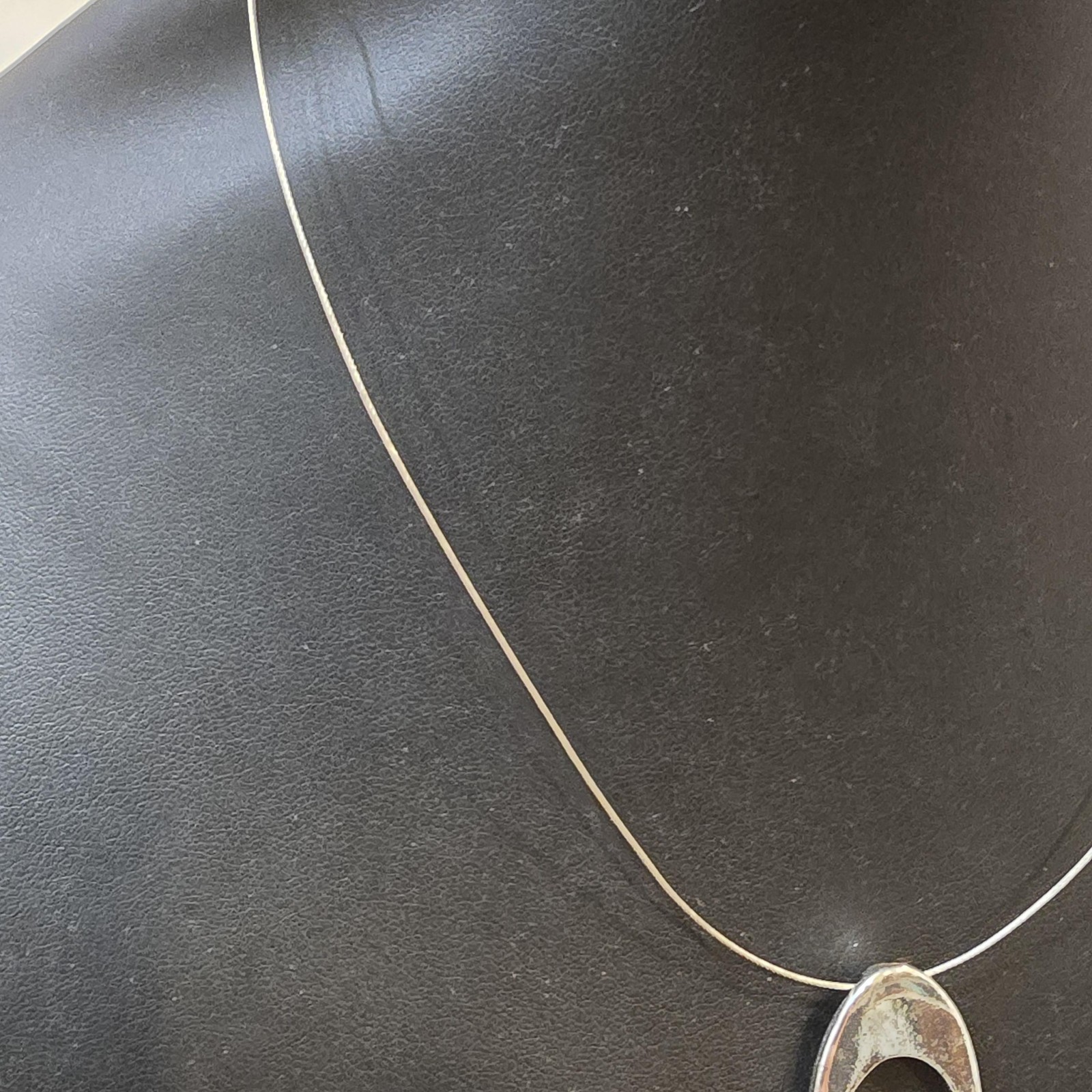 Silver Tone Oval Pendant Necklace Womens NY Chain Lobster Clasp Modern Jewelry