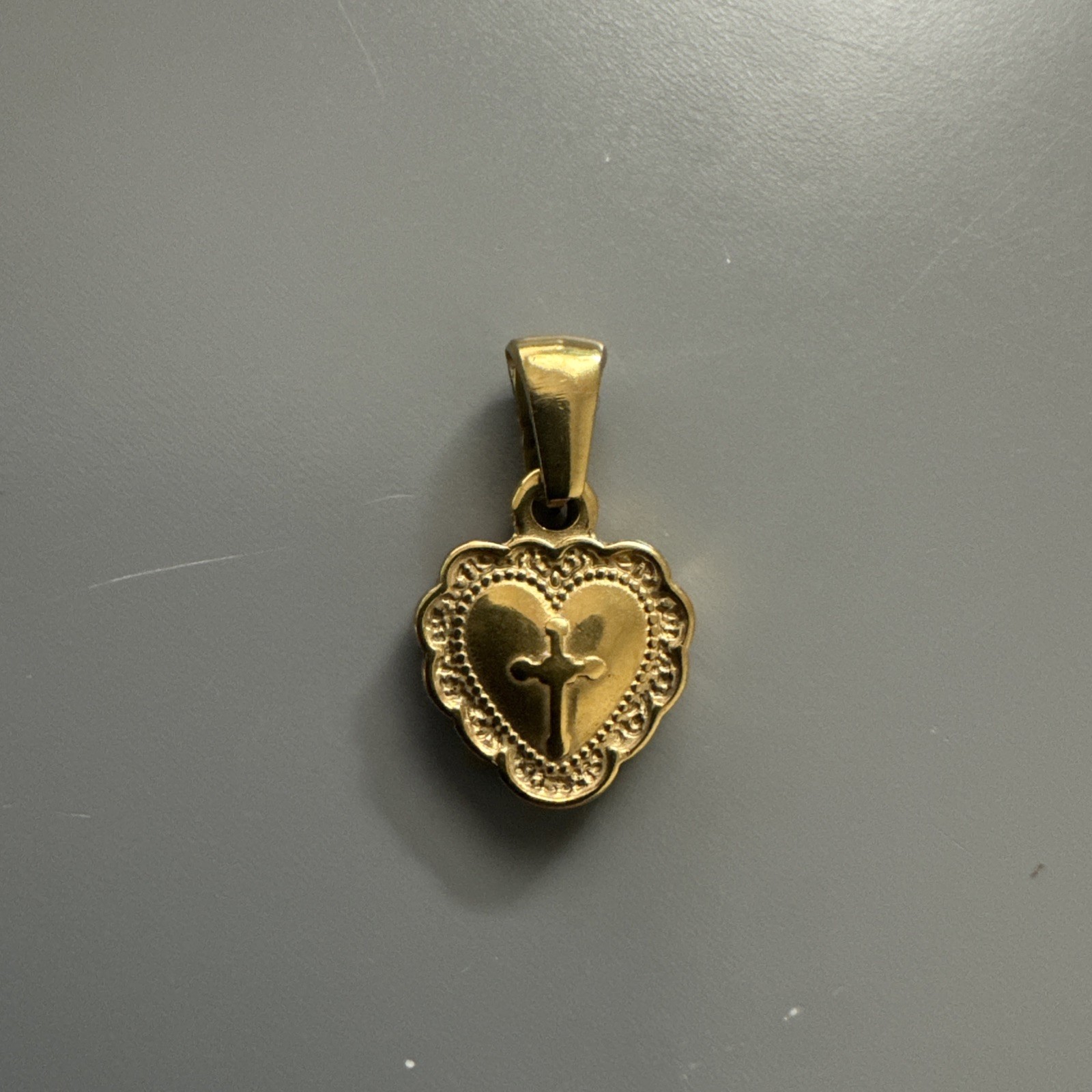 Cross Heart Gold Plated Stainless Steel Double Sided Pendant Faith Religious