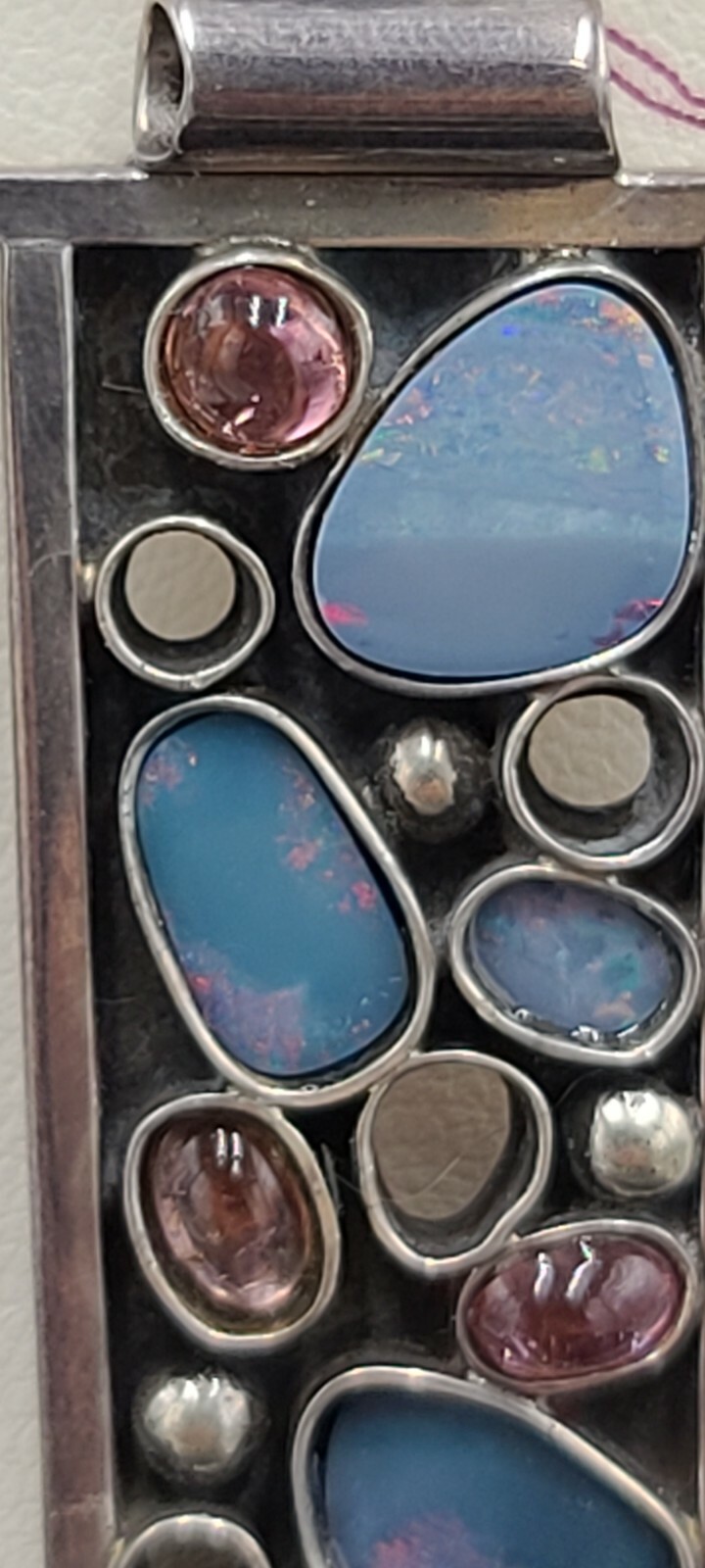 PENDANT & BROCH :OPAL SET IN STEARLING SILVER w/ TOURMALINE AND RUBALITE