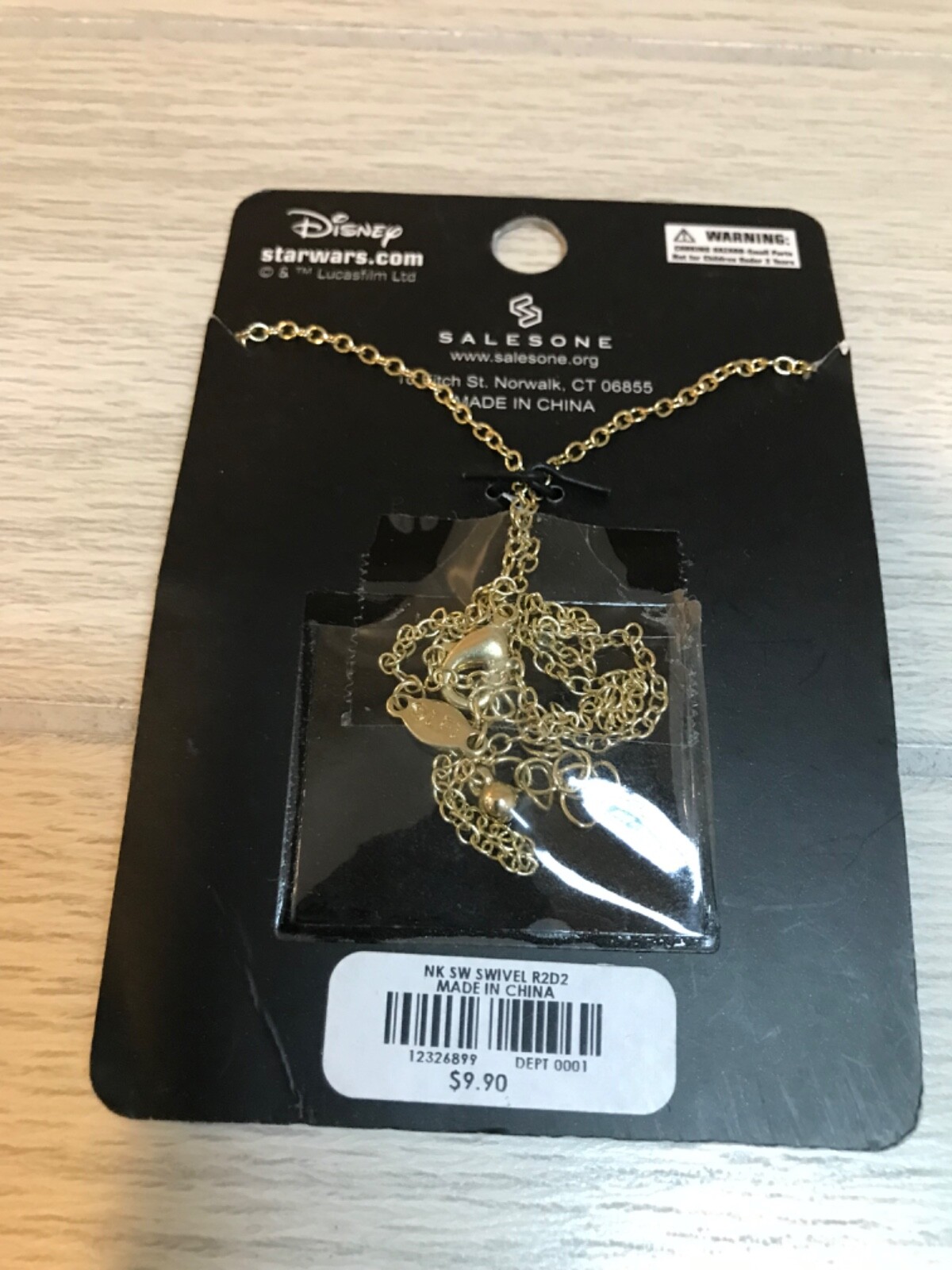 Necklace Teens, R2D2 Charm Antique Gold, Star Wars, Disney, 