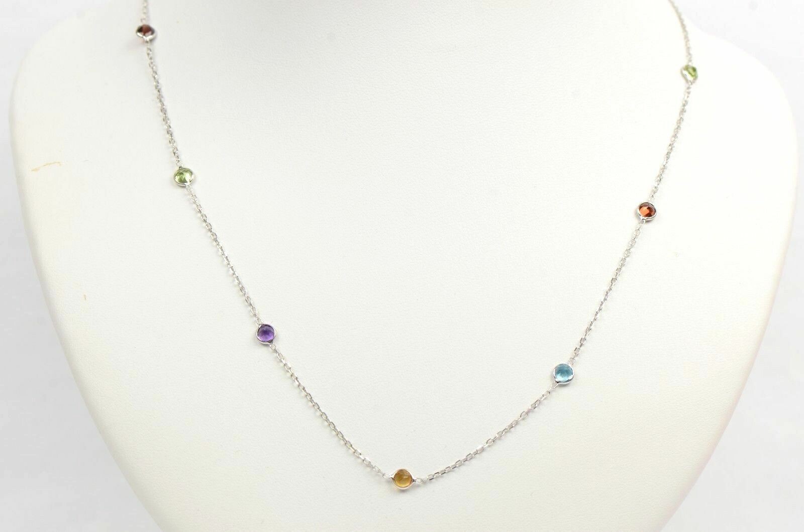 Solid 14k White Gold Multicolor Cubic Zirconia Necklace with Sparkling Stones