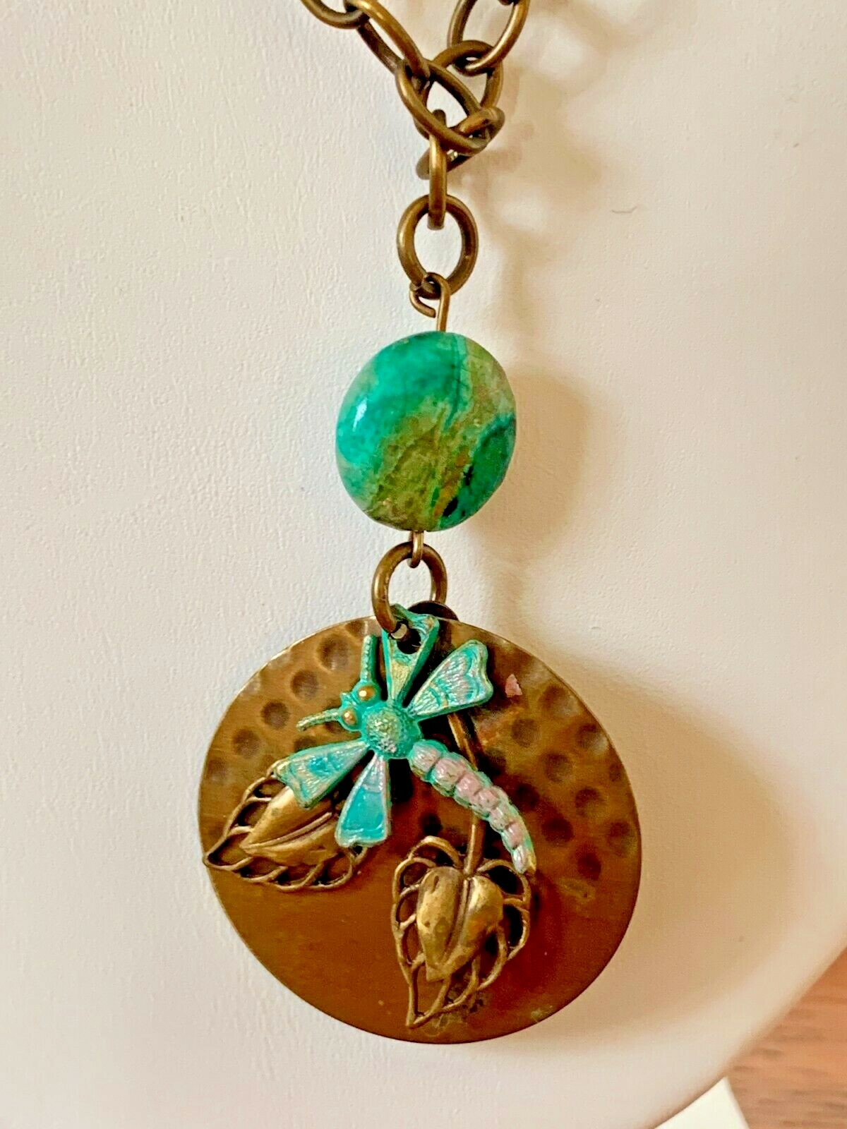 Brass Plated Dragonfly Patina NECKLACE 19 inches (48cm) Estate