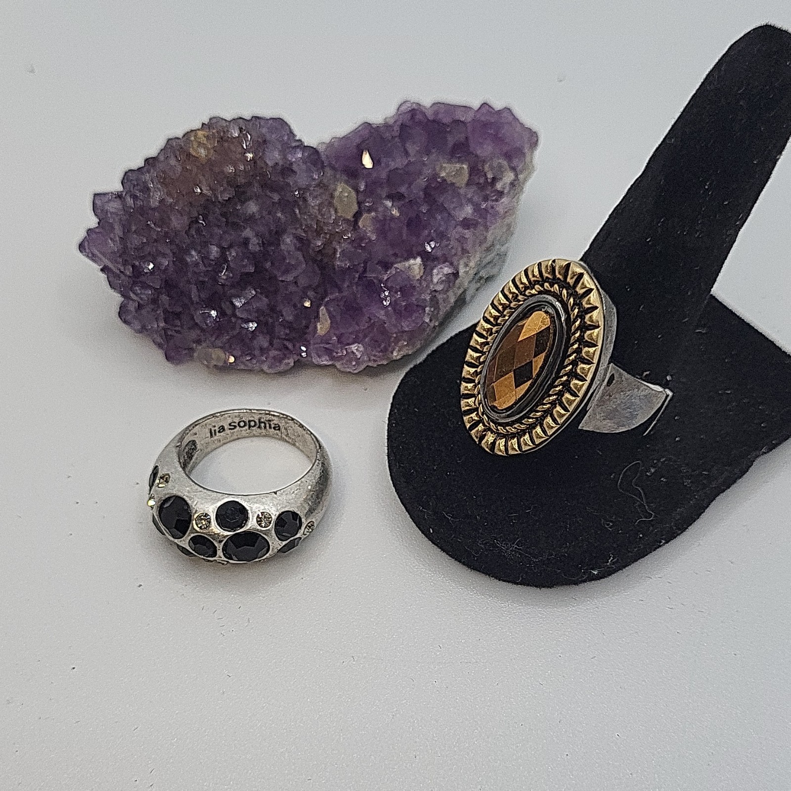 Lia Sophia Lot of 2 Cocktail Rings Silver/Gold Tone Stone Sizes 8.75 and 7.75